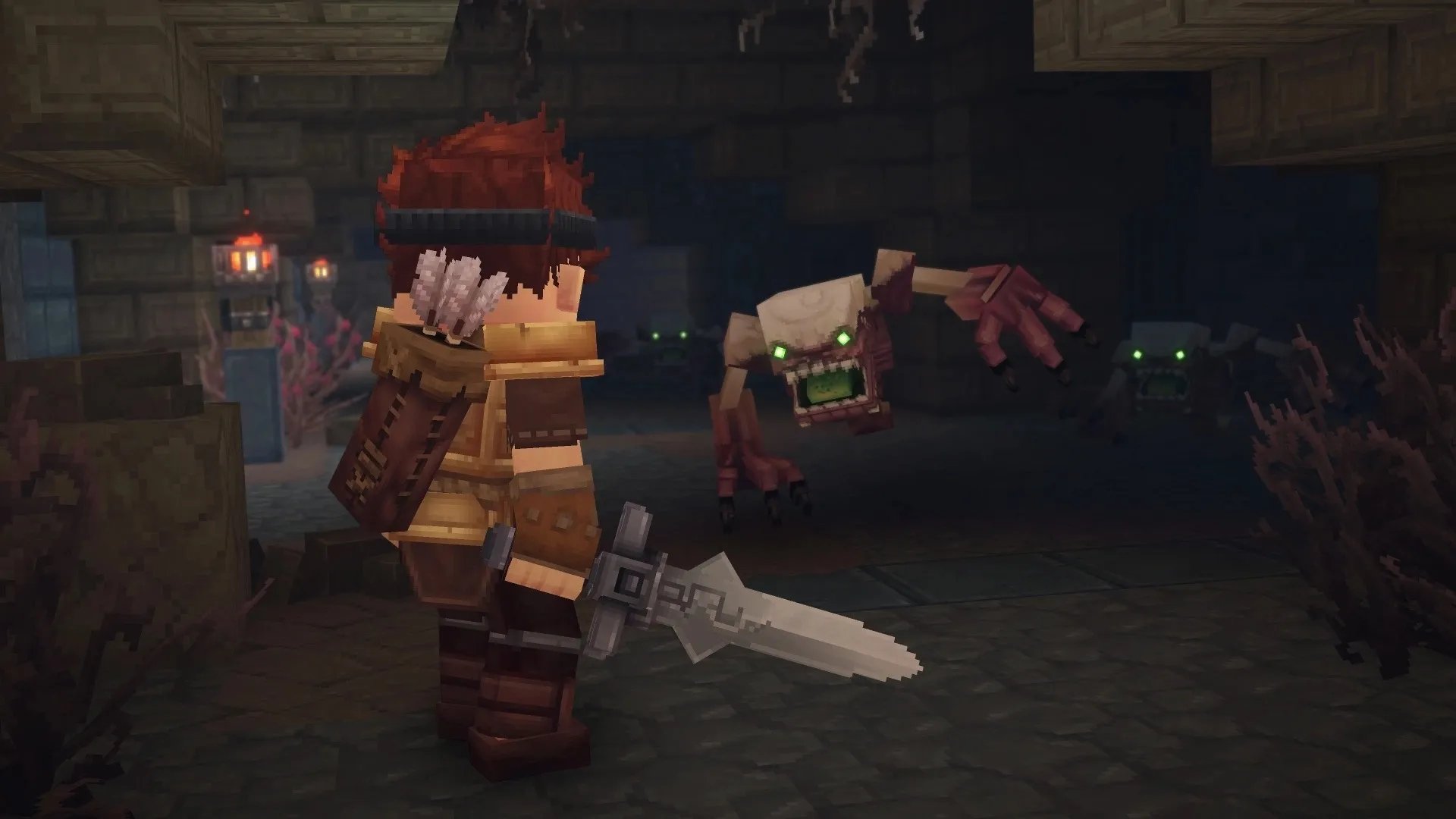 Kampf eines Spielers mit feindlichen Kreaturen im Spiel Hytale