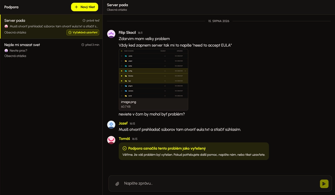 Support direkt im Eternyx-Panel