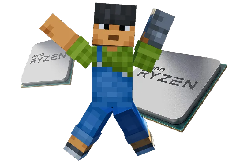 Minecraft-Figur mit AMD-Ryzen-Prozessoren
