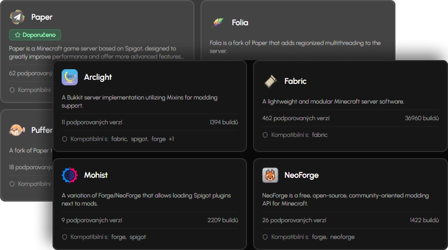 Auswahl der Server-Software im Eternyx-Panel